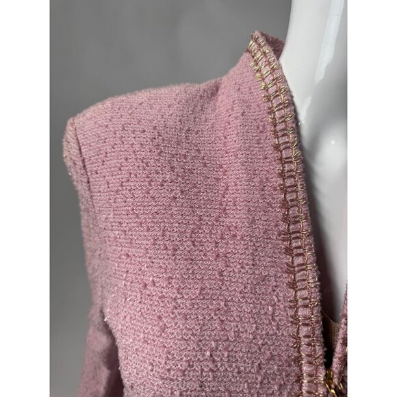 St. John Collection Pink Boucle Knit Jacket W/ Gold Trim Size 2 - Picture 3 of 16